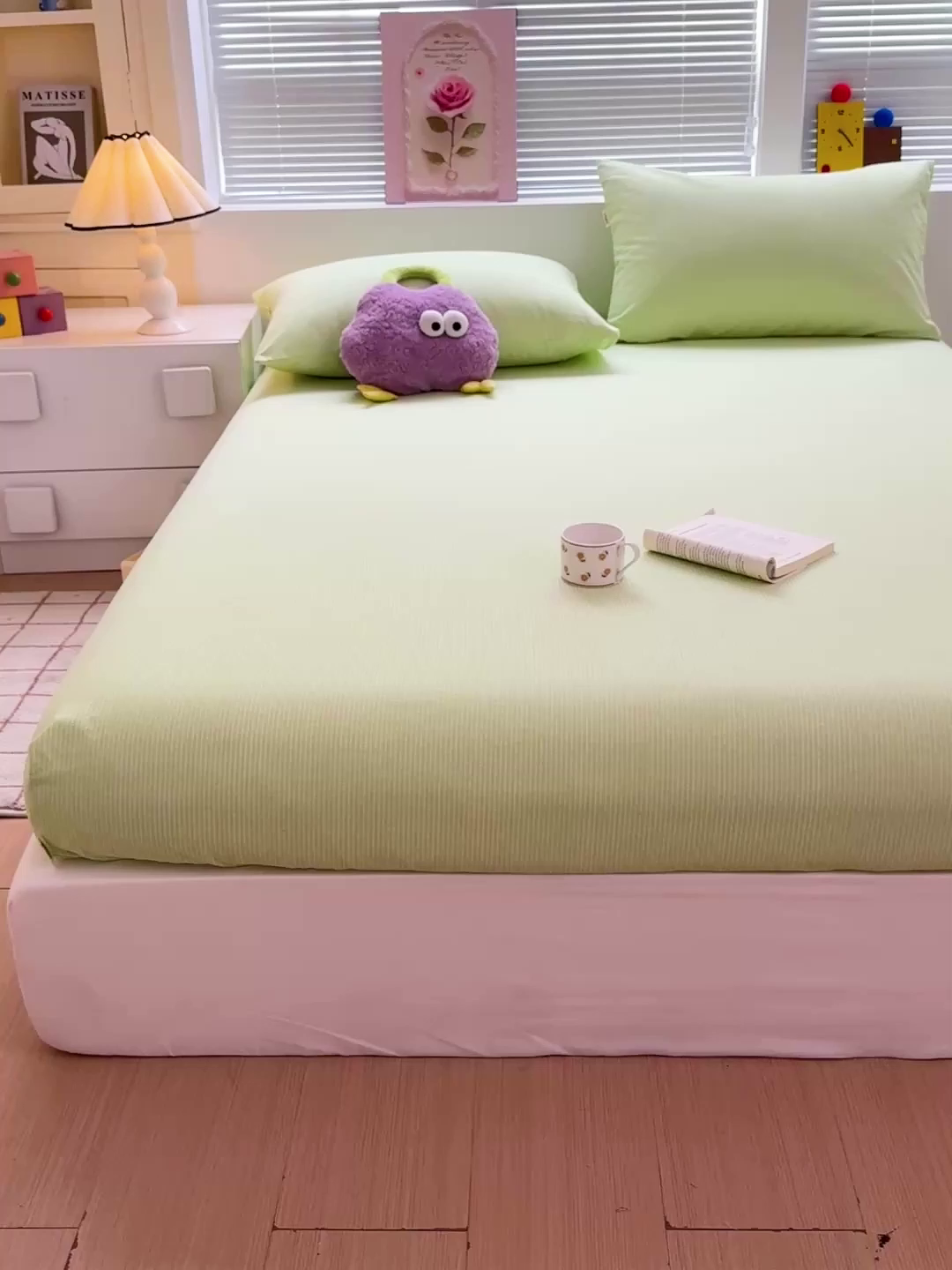 91家纺网 家纺一手货源 找家纺 名兮家居 2025新款亲肤舒适全棉纯棉磨毛印花床笠单床笠单品床笠单件床笠 细条-绿