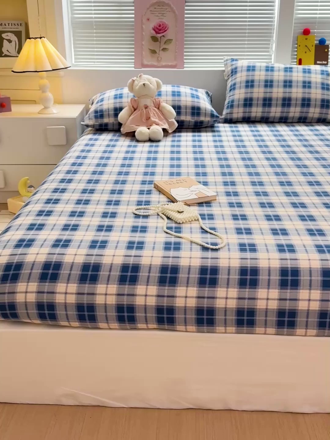 91家纺网 家纺一手货源 找家纺 名兮家居 2025新款亲肤舒适全棉纯棉磨毛印花床笠单床笠单品床笠单件床笠 蓝白格语