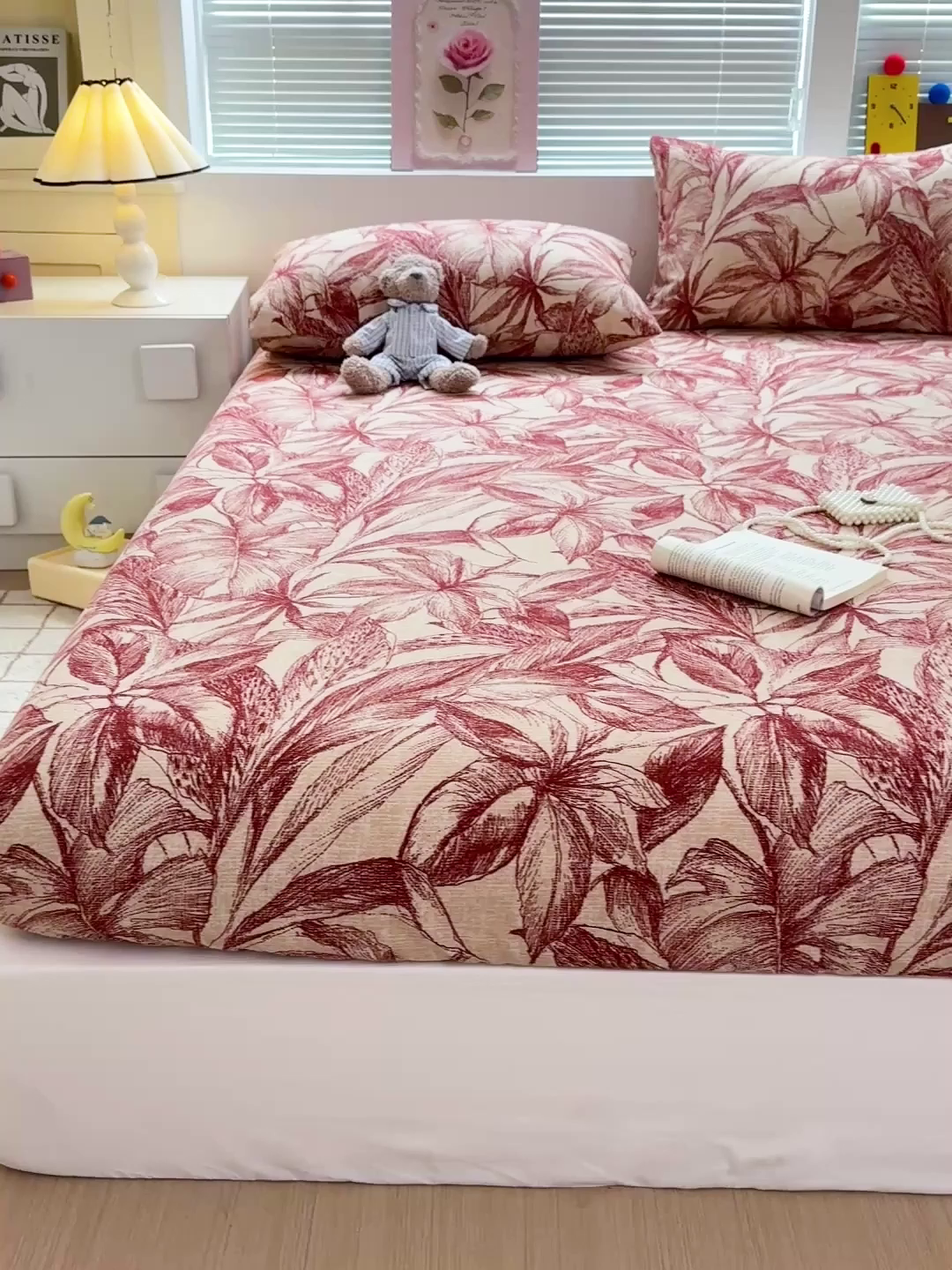 91家纺网 家纺一手货源 找家纺 名兮家居 2025新款亲肤舒适全棉纯棉磨毛印花床笠单床笠单品床笠单件床笠 秋韵-红