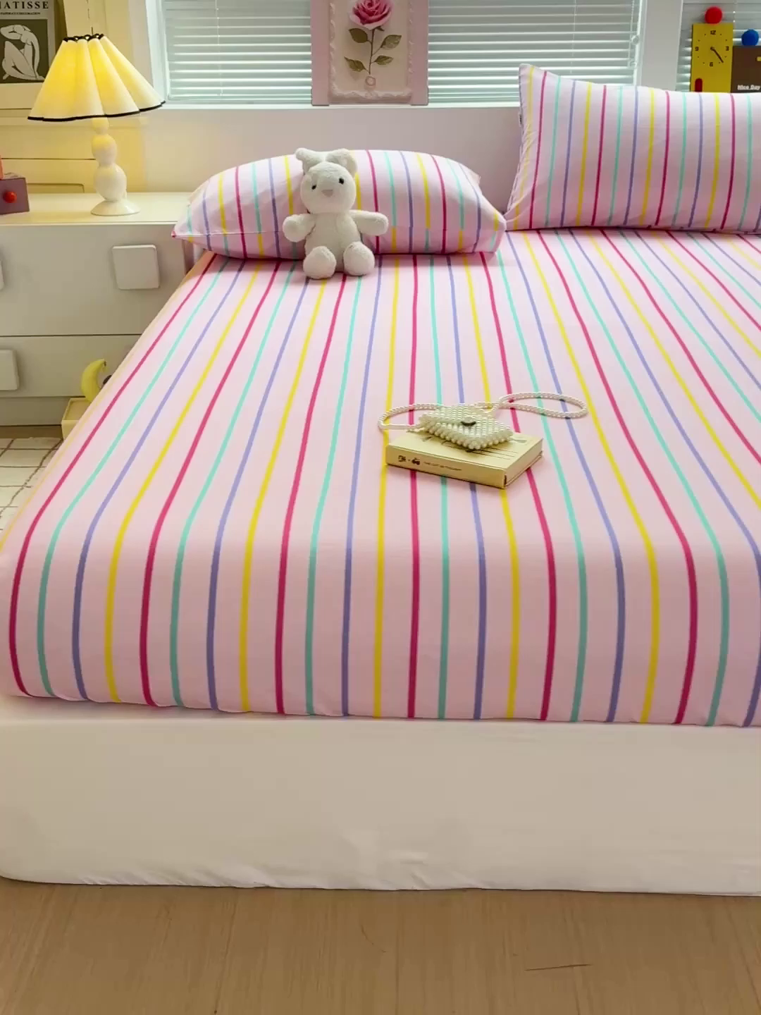 91家纺网 家纺一手货源 找家纺 名兮家居 2025新款亲肤舒适全棉纯棉磨毛印花床笠单床笠单品床笠单件床笠 炫彩条纹