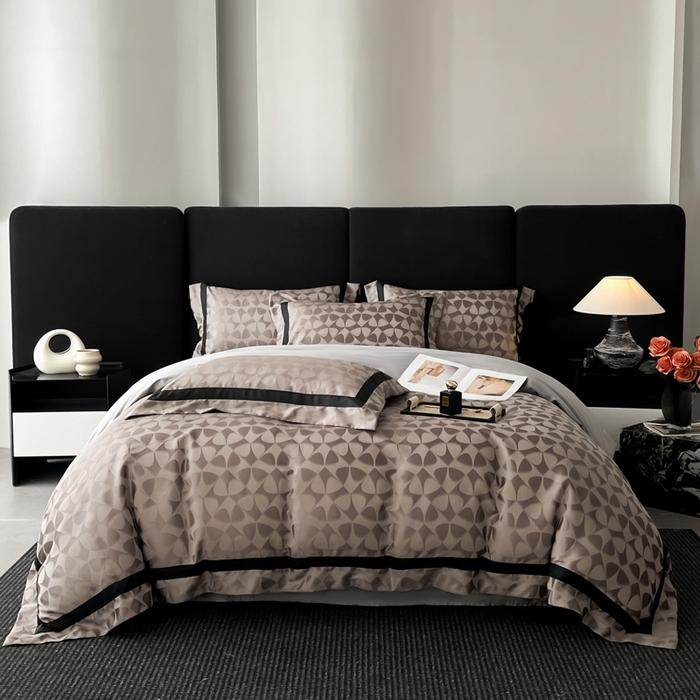 91家纺网 家纺一手货源 找家纺 （总）博纳家纺 2025新款高精密银离子色织提花纯棉撞色宽边四件套,赫拉恋人,华乐,丽斐,尼罗