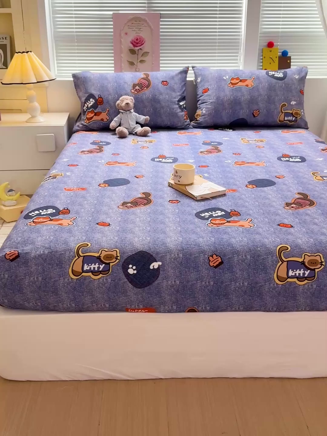 91家纺网 家纺一手货源 找家纺 名兮家居 2025新款亲肤舒适全棉纯棉磨毛印花床笠单床笠单品床笠单件床笠 牛仔猫