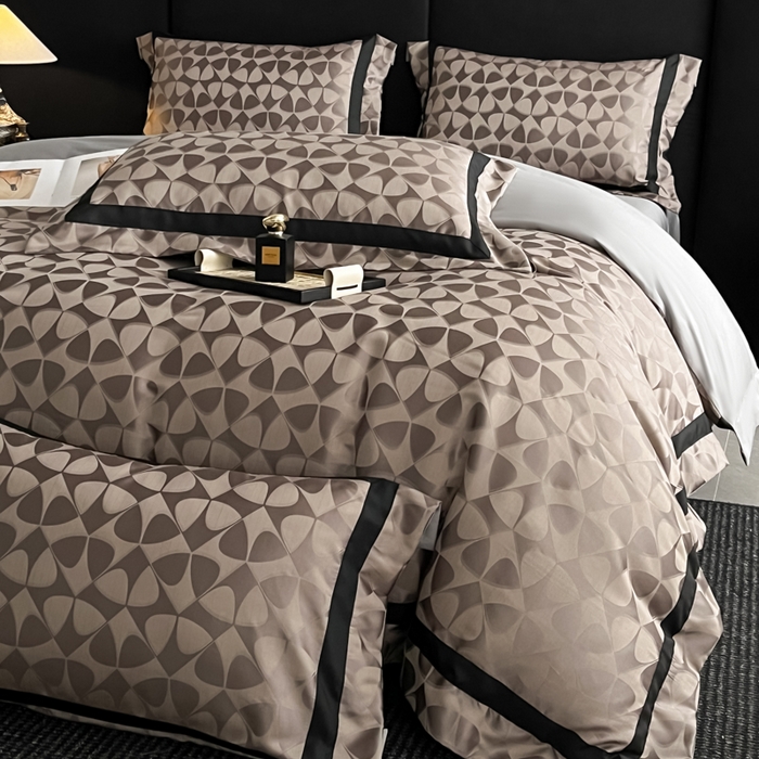 91家纺网 家纺一手货源 找家纺 （总）博纳家纺 2025新款高精密银离子色织提花纯棉撞色宽边四件套