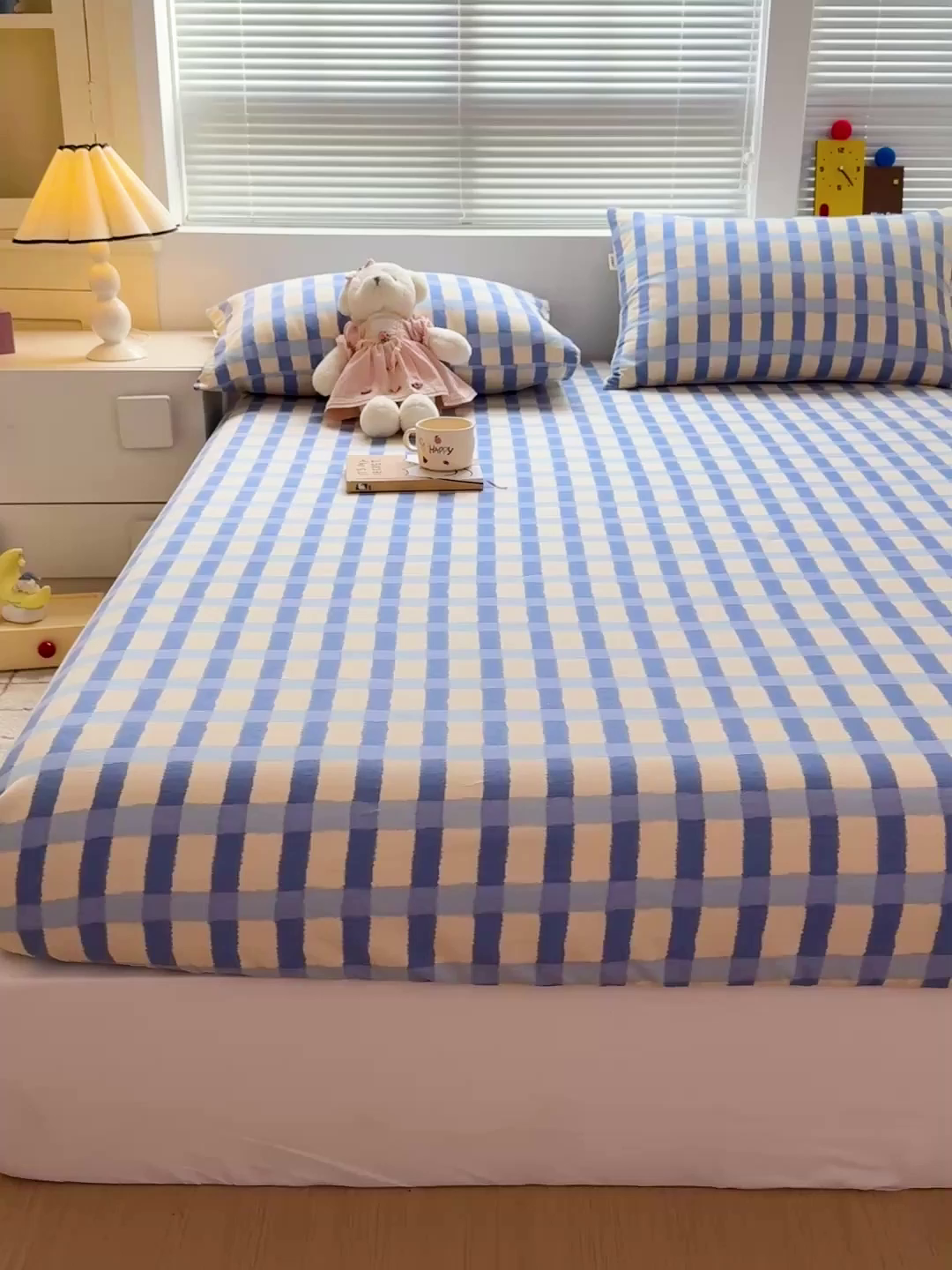 91家纺网 家纺一手货源 找家纺 名兮家居 2025新款亲肤舒适全棉纯棉磨毛印花床笠单床笠单品床笠单件床笠 格调-蓝