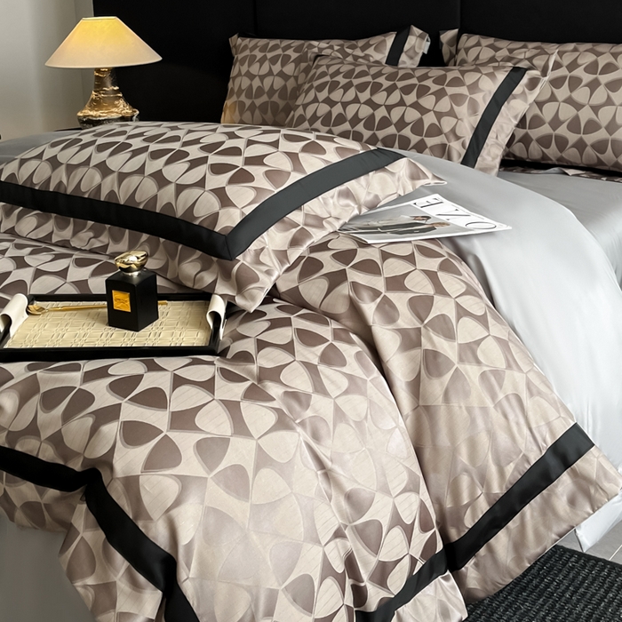 91家纺网 家纺一手货源 找家纺 （总）博纳家纺 2025新款高精密银离子色织提花纯棉撞色宽边四件套