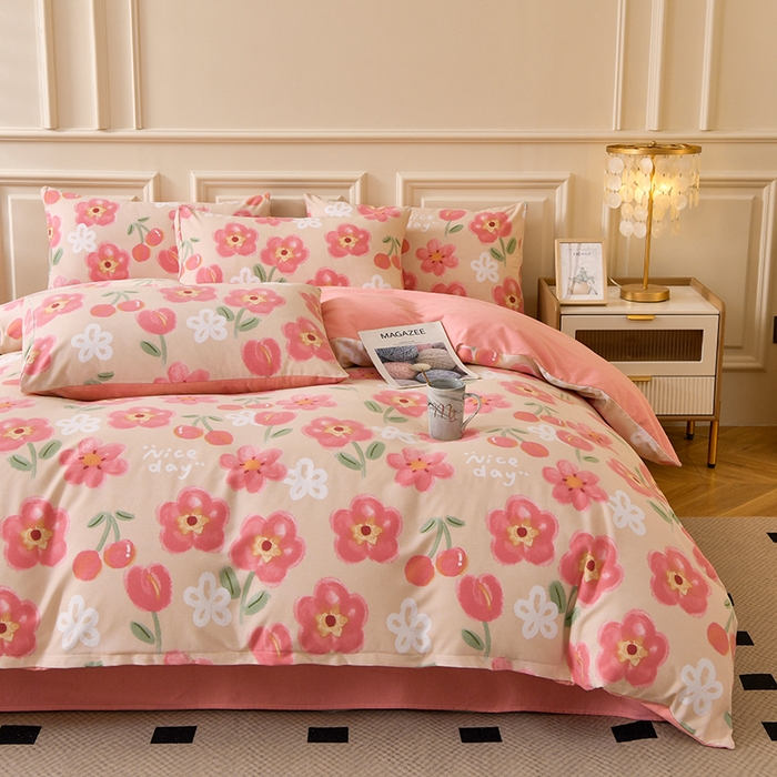 91家纺网 家纺一手货源 找家纺 宇彬家纺 2025直播热新款秋冬全棉精梳生态原棉印花加厚磨毛轻奢铂金单被套 芬妮（粉）