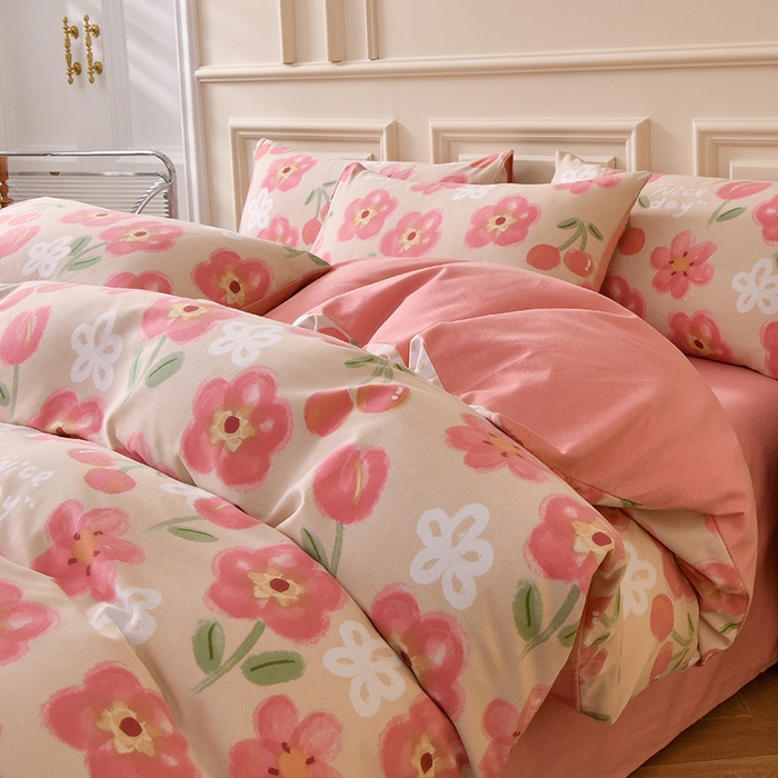 91家纺网 家纺一手货源 找家纺 宇彬家纺 2025直播热新款秋冬全棉精梳生态原棉印花加厚磨毛轻奢铂金单被套 芬妮（粉）