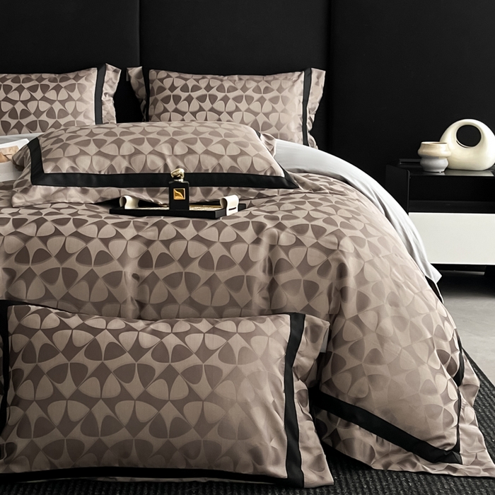 91家纺网 家纺一手货源 找家纺 博纳家纺 2025新款高精密银离子色织提花纯棉撞色宽边四件套 赫拉恋人