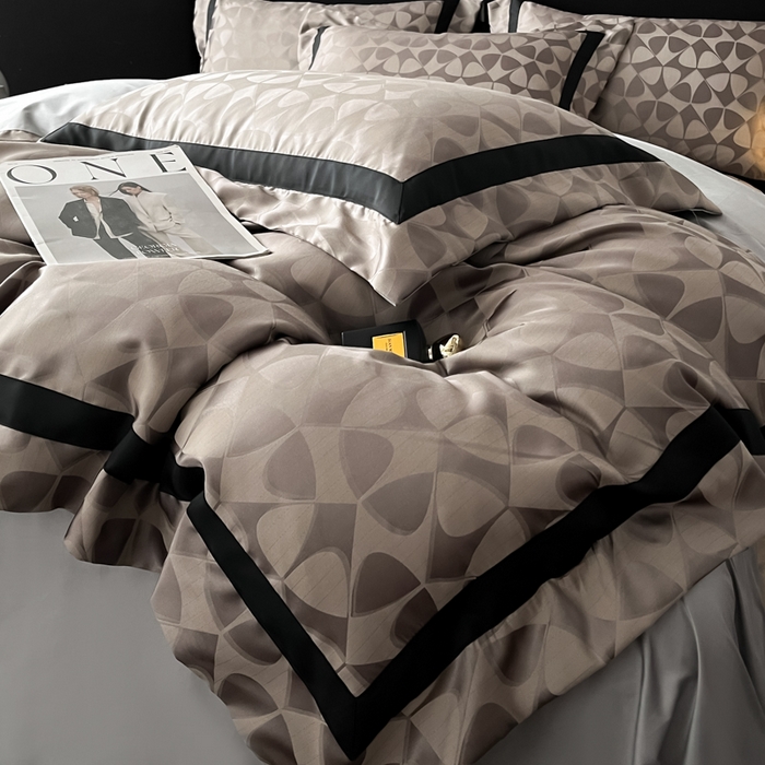 91家纺网 家纺一手货源 找家纺 博纳家纺 2025新款高精密银离子色织提花纯棉撞色宽边四件套 赫拉恋人