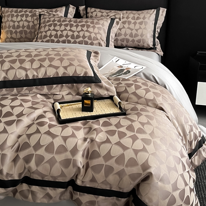 91家纺网 家纺一手货源 找家纺 博纳家纺 2025新款高精密银离子色织提花纯棉撞色宽边四件套 赫拉恋人