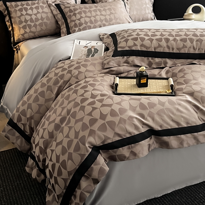 91家纺网 家纺一手货源 找家纺 博纳家纺 2025新款高精密银离子色织提花纯棉撞色宽边四件套 赫拉恋人