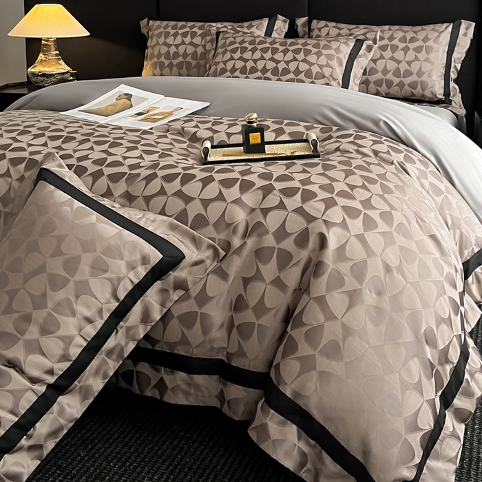 91家纺网 家纺一手货源 找家纺 博纳家纺 2025新款高精密银离子色织提花纯棉撞色宽边四件套 赫拉恋人