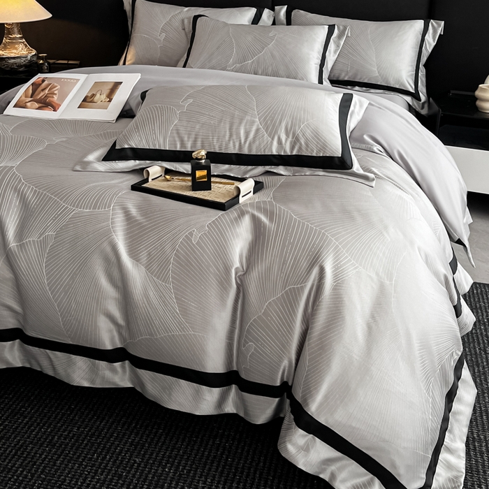 91家纺网 家纺一手货源 找家纺 博纳家纺 2025新款高精密银离子色织提花纯棉撞色宽边四件套 华乐