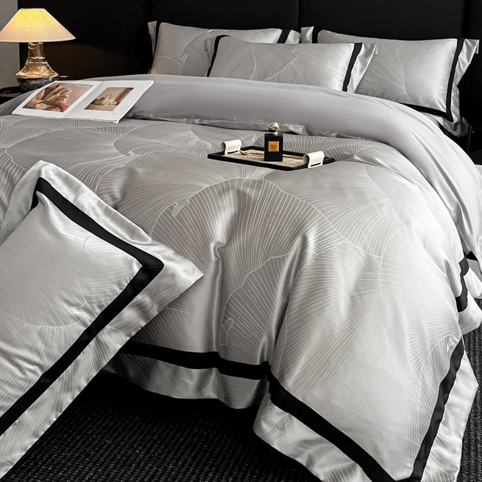 91家纺网 家纺一手货源 找家纺 博纳家纺 2025新款高精密银离子色织提花纯棉撞色宽边四件套 华乐