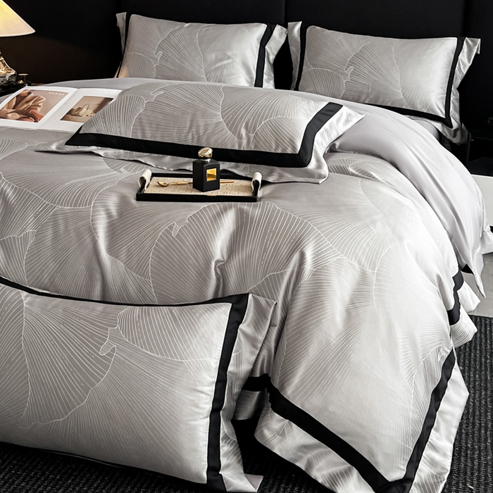 91家纺网 家纺一手货源 找家纺 博纳家纺 2025新款高精密银离子色织提花纯棉撞色宽边四件套 华乐