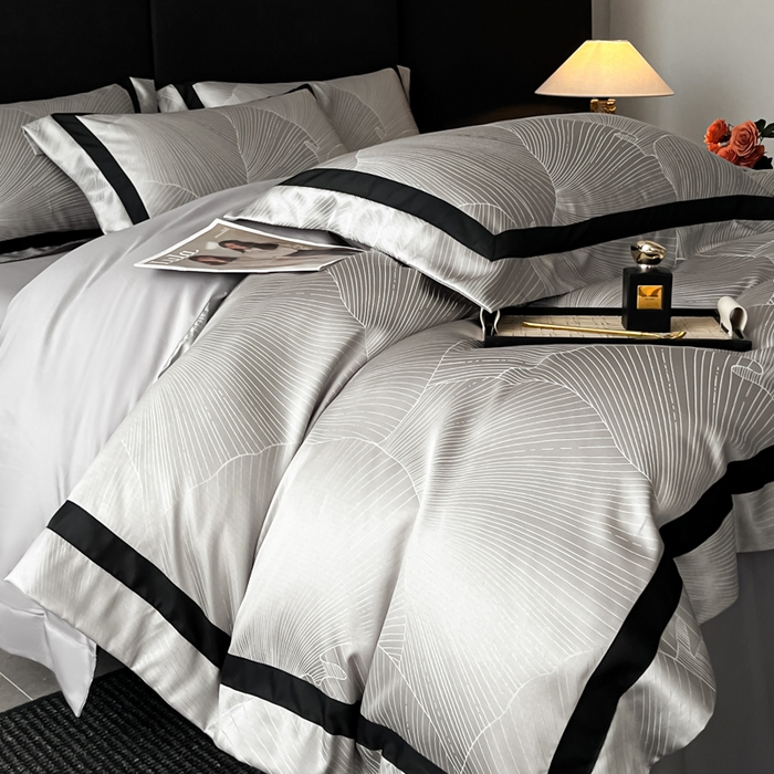 91家纺网 家纺一手货源 找家纺 博纳家纺 2025新款高精密银离子色织提花纯棉撞色宽边四件套 华乐