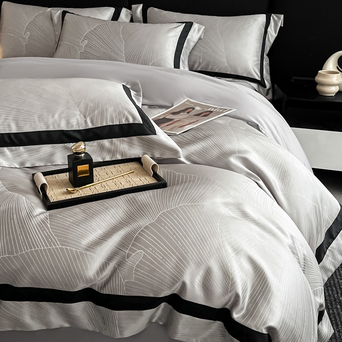 91家纺网 家纺一手货源 找家纺 博纳家纺 2025新款高精密银离子色织提花纯棉撞色宽边四件套 华乐