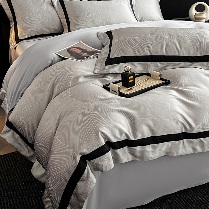 91家纺网 家纺一手货源 找家纺 博纳家纺 2025新款高精密银离子色织提花纯棉撞色宽边四件套 华乐