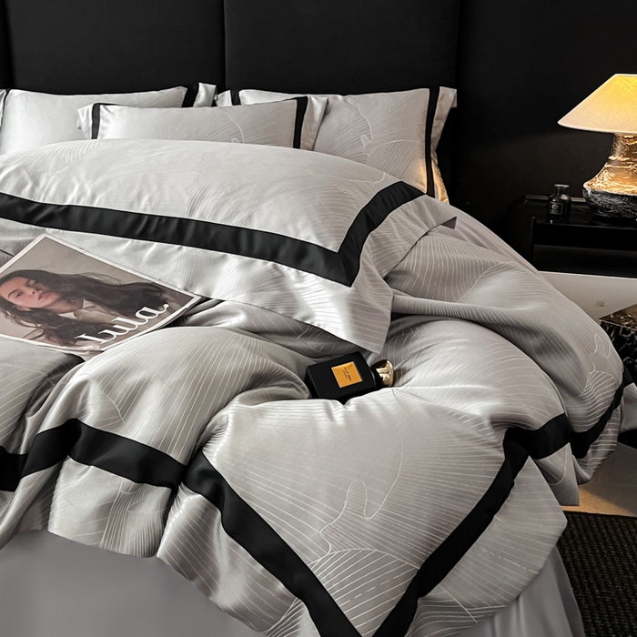 91家纺网 家纺一手货源 找家纺 博纳家纺 2025新款高精密银离子色织提花纯棉撞色宽边四件套 华乐