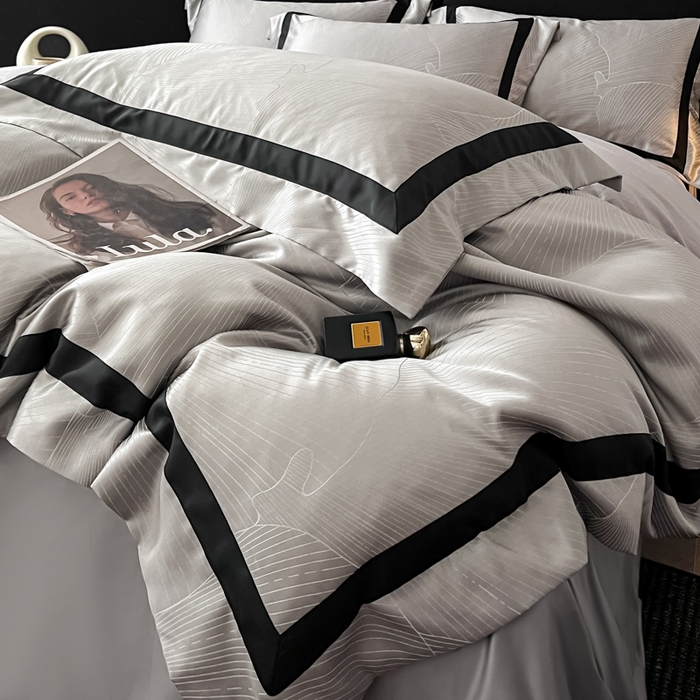 91家纺网 家纺一手货源 找家纺 博纳家纺 2025新款高精密银离子色织提花纯棉撞色宽边四件套 华乐