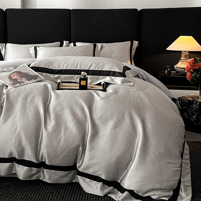 91家纺网 家纺一手货源 找家纺 博纳家纺 2025新款高精密银离子色织提花纯棉撞色宽边四件套 华乐