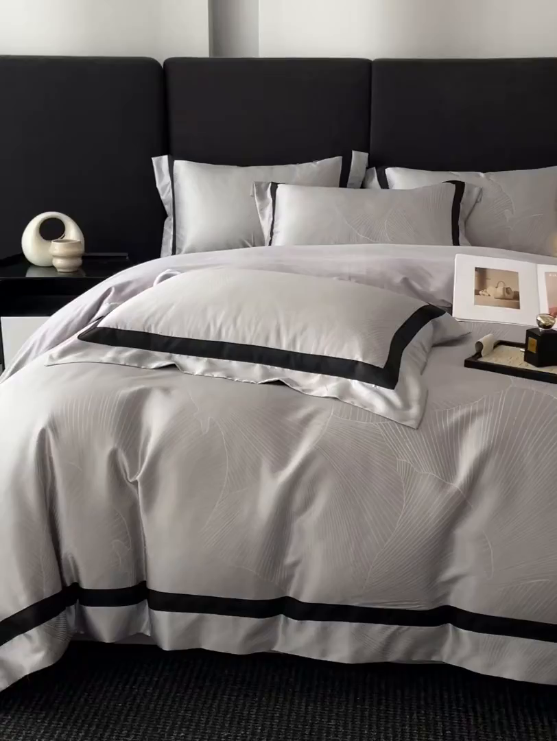 91家纺网 家纺一手货源 找家纺 博纳家纺 2025新款高精密银离子色织提花纯棉撞色宽边四件套 华乐