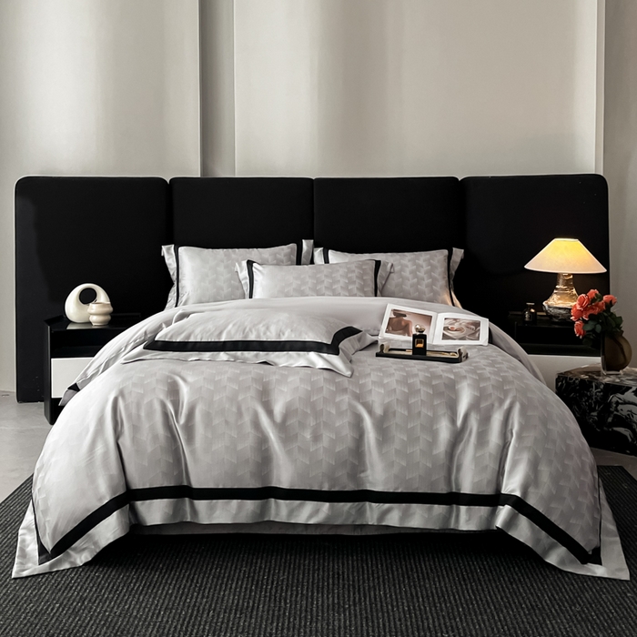 博纳家纺 2025新款高精密银离子色织提花纯棉撞色宽边四件套 丽斐