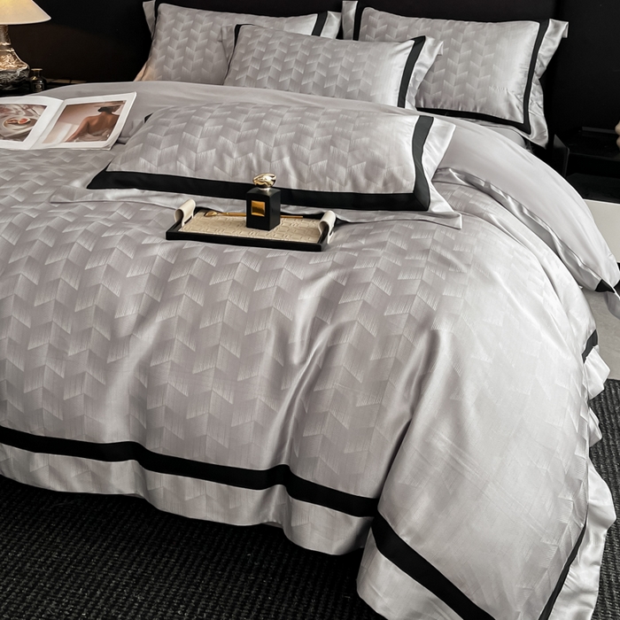 91家纺网 家纺一手货源 找家纺 博纳家纺 2025新款高精密银离子色织提花纯棉撞色宽边四件套 丽斐