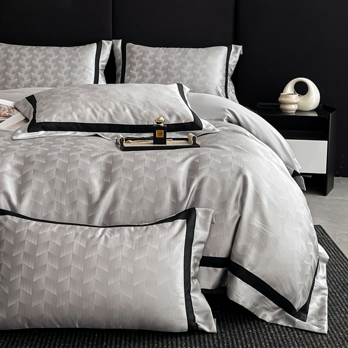 91家纺网 家纺一手货源 找家纺 博纳家纺 2025新款高精密银离子色织提花纯棉撞色宽边四件套 丽斐