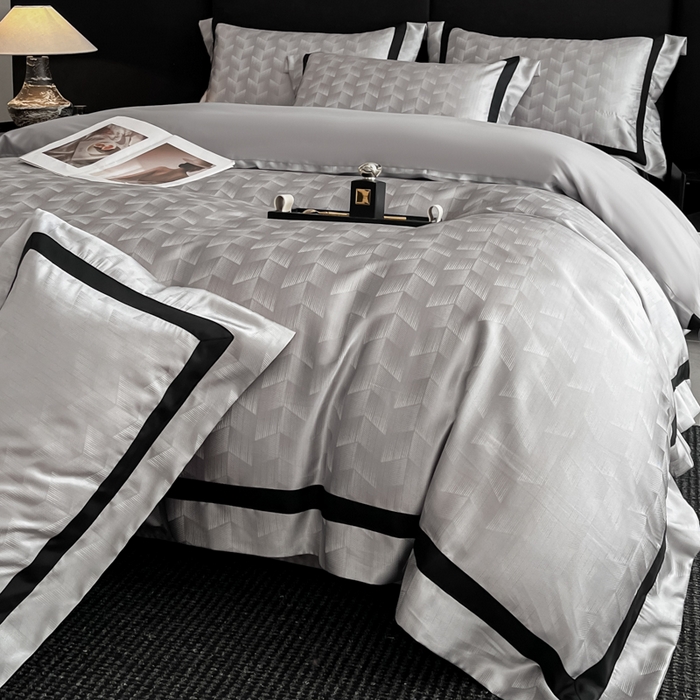 91家纺网 家纺一手货源 找家纺 博纳家纺 2025新款高精密银离子色织提花纯棉撞色宽边四件套 丽斐