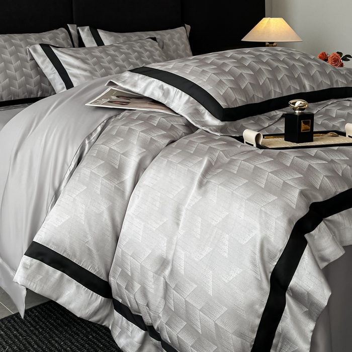 91家纺网 家纺一手货源 找家纺 博纳家纺 2025新款高精密银离子色织提花纯棉撞色宽边四件套 丽斐