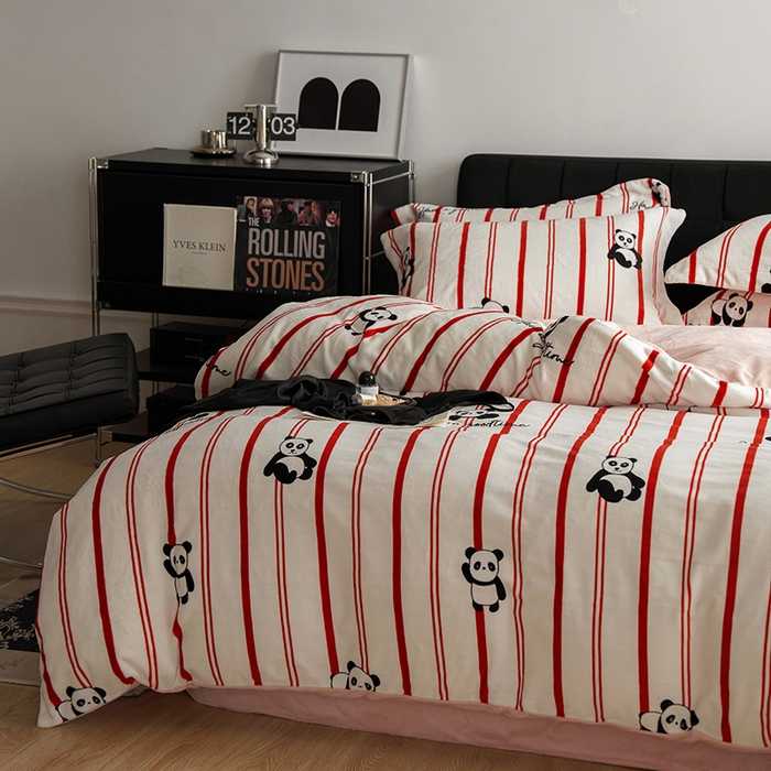 91家纺网 家纺一手货源 找家纺 千朵森 2025新款网红印花牛奶绒四件套-熊猫系列-风格二 熊猫-西雅图