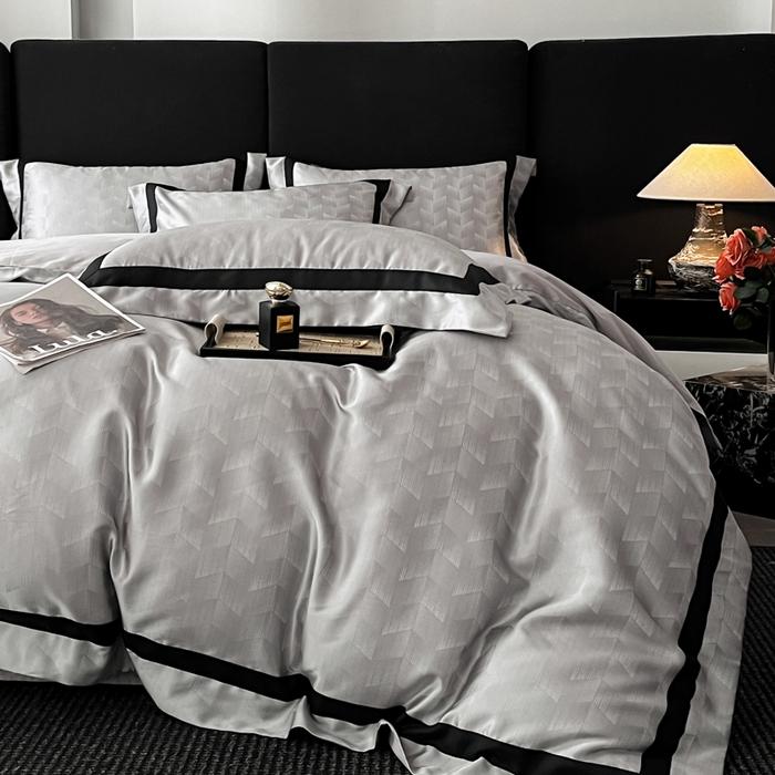 91家纺网 家纺一手货源 找家纺 博纳家纺 2025新款高精密银离子色织提花纯棉撞色宽边四件套 丽斐