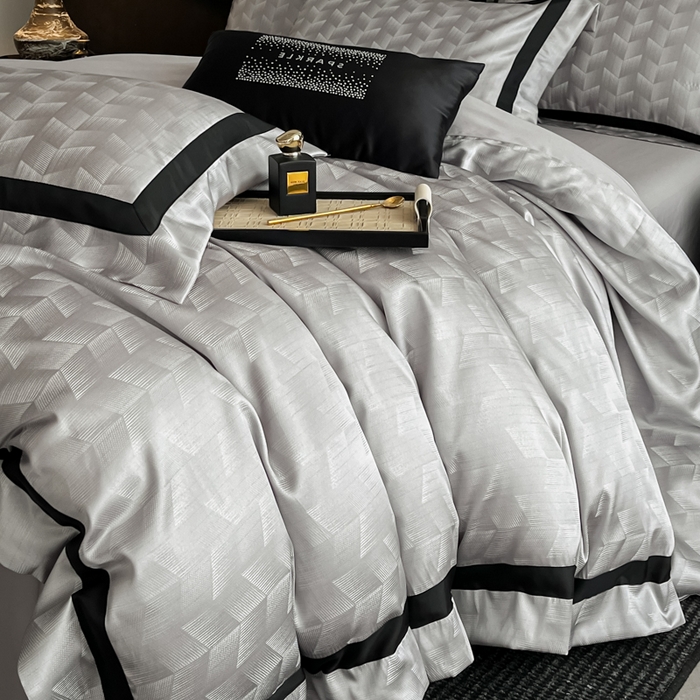 91家纺网 家纺一手货源 找家纺 博纳家纺 2025新款高精密银离子色织提花纯棉撞色宽边四件套 丽斐