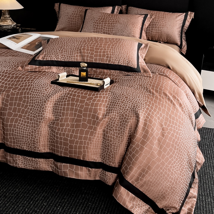 91家纺网 家纺一手货源 找家纺 博纳家纺 2025新款高精密银离子色织提花纯棉撞色宽边四件套 尼罗