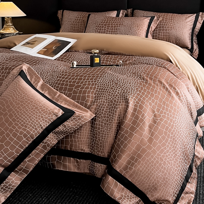 91家纺网 家纺一手货源 找家纺 博纳家纺 2025新款高精密银离子色织提花纯棉撞色宽边四件套 尼罗