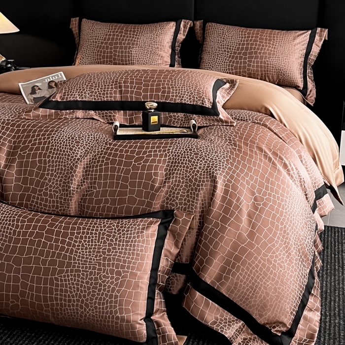 91家纺网 家纺一手货源 找家纺 博纳家纺 2025新款高精密银离子色织提花纯棉撞色宽边四件套 尼罗