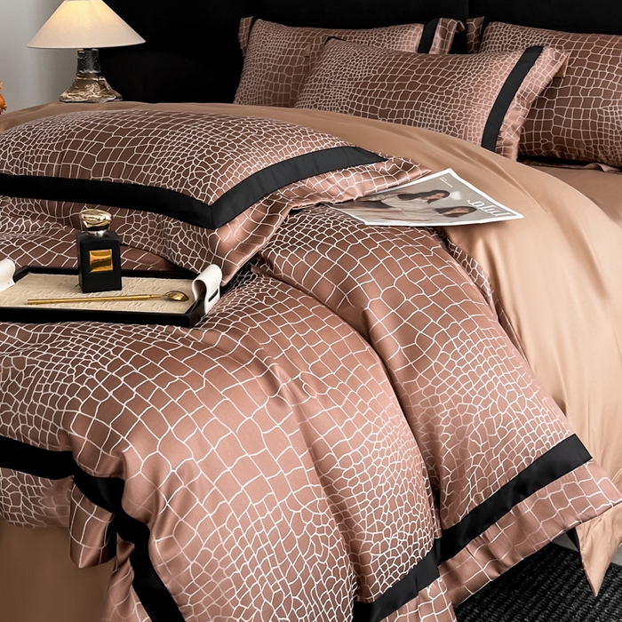 91家纺网 家纺一手货源 找家纺 博纳家纺 2025新款高精密银离子色织提花纯棉撞色宽边四件套 尼罗