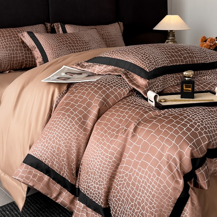 91家纺网 家纺一手货源 找家纺 博纳家纺 2025新款高精密银离子色织提花纯棉撞色宽边四件套 尼罗