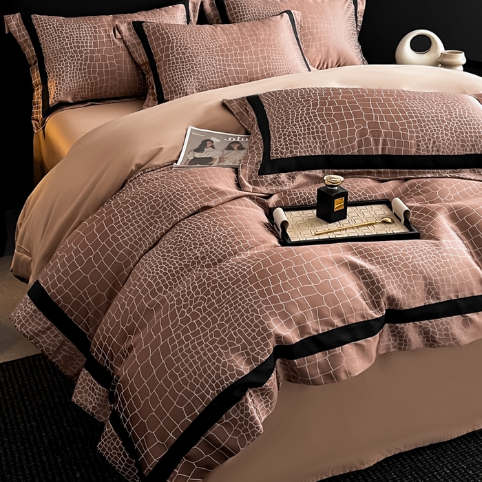 91家纺网 家纺一手货源 找家纺 博纳家纺 2025新款高精密银离子色织提花纯棉撞色宽边四件套 尼罗