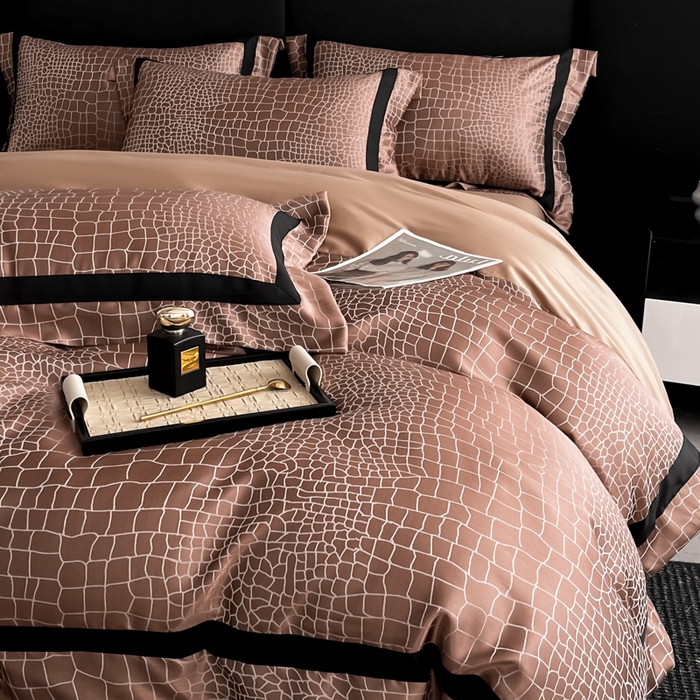 91家纺网 家纺一手货源 找家纺 博纳家纺 2025新款高精密银离子色织提花纯棉撞色宽边四件套 尼罗