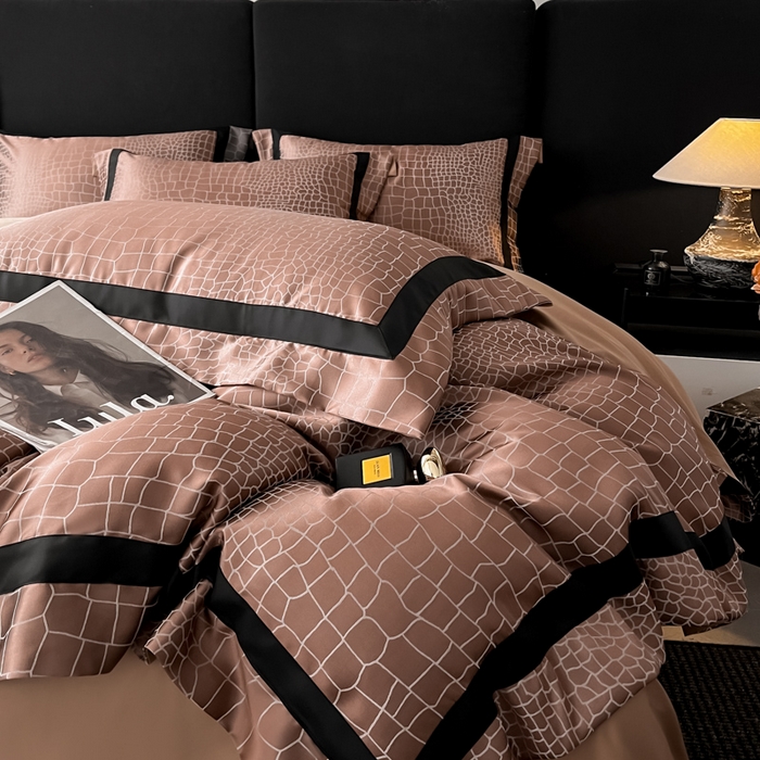 91家纺网 家纺一手货源 找家纺 博纳家纺 2025新款高精密银离子色织提花纯棉撞色宽边四件套 尼罗