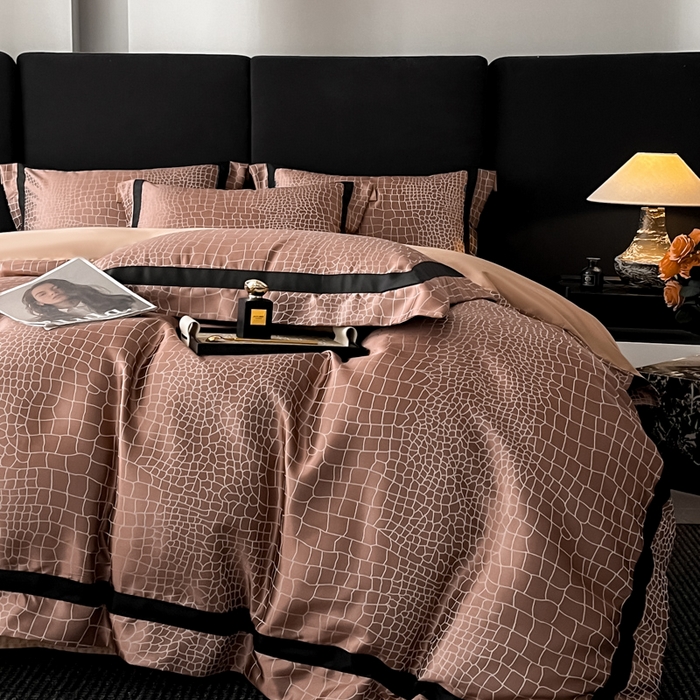 91家纺网 家纺一手货源 找家纺 博纳家纺 2025新款高精密银离子色织提花纯棉撞色宽边四件套 尼罗