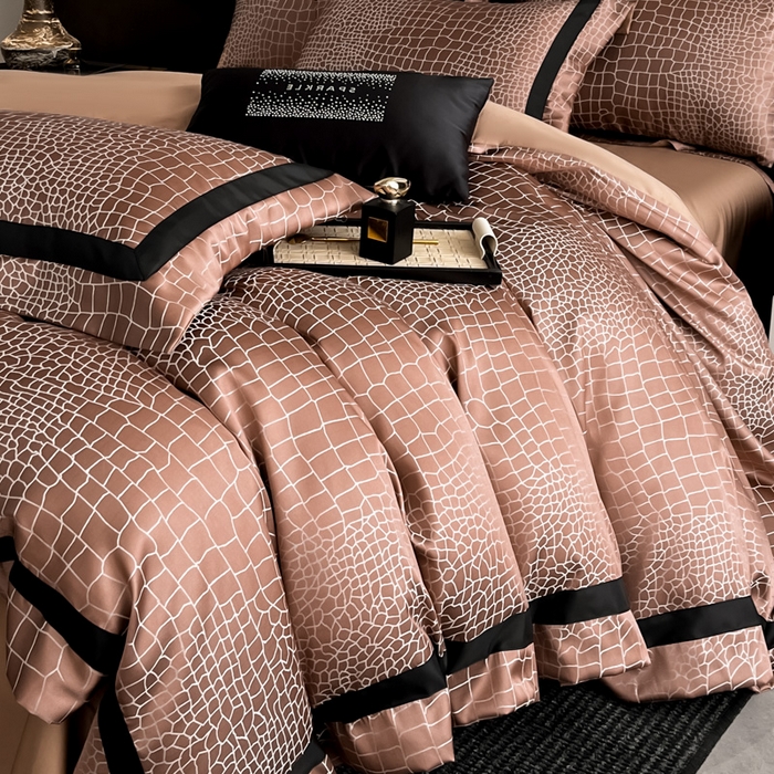 91家纺网 家纺一手货源 找家纺 博纳家纺 2025新款高精密银离子色织提花纯棉撞色宽边四件套 尼罗