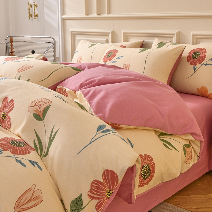 91家纺网 家纺一手货源 找家纺 宇彬家纺 2025直播热新款秋冬全棉精梳生态原棉印花加厚磨毛轻奢铂金单被套 花栖寻梦（米）