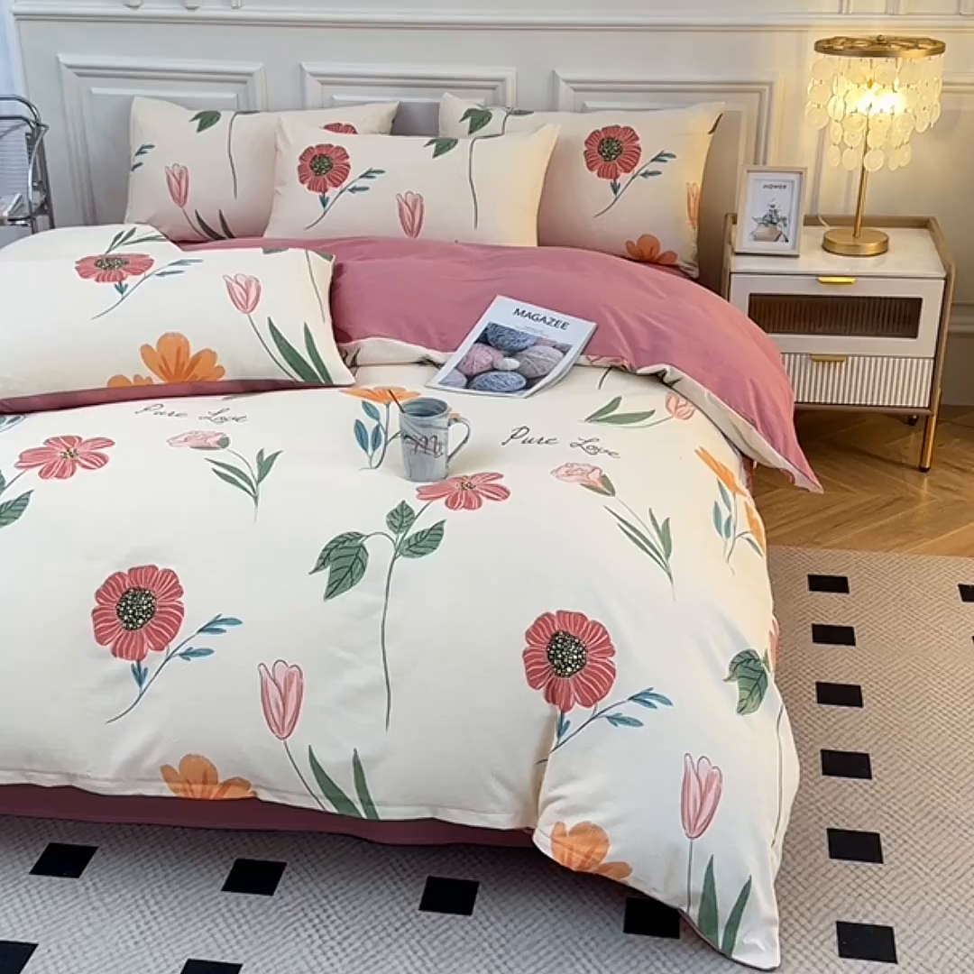 91家纺网 家纺一手货源 找家纺 宇彬家纺 2025直播热新款秋冬全棉精梳生态原棉印花加厚磨毛轻奢铂金单被套 花栖寻梦（米）