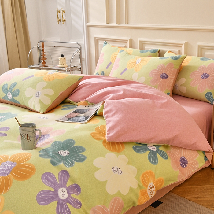 91家纺网 家纺一手货源 找家纺 宇彬家纺 2025直播热新款秋冬全棉精梳生态原棉印花加厚磨毛轻奢铂金单被套 花颜朵朵（绿）