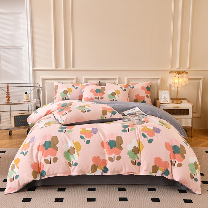 宇彬家纺 2025直播热新款秋冬全棉精梳生态原棉印花加厚磨毛轻奢铂金单被套 卡莎(粉)