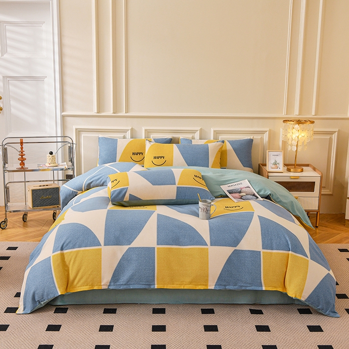 宇彬家纺 2025直播热新款秋冬全棉精梳生态原棉印花加厚磨毛轻奢铂金单被套 快乐青春（兰）