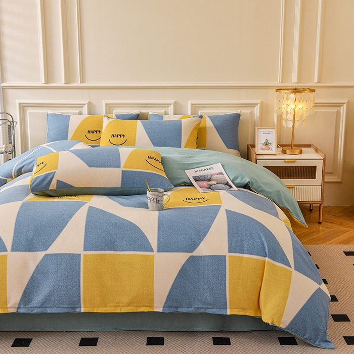 91家纺网 家纺一手货源 找家纺 宇彬家纺 2025直播热新款秋冬全棉精梳生态原棉印花加厚磨毛轻奢铂金单被套 快乐青春（兰）